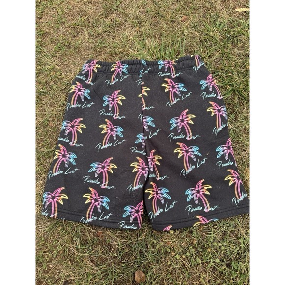 Wesc mens Black tropical multi color palm trees fleece sweat shorts size Small - Picture 10 of 12